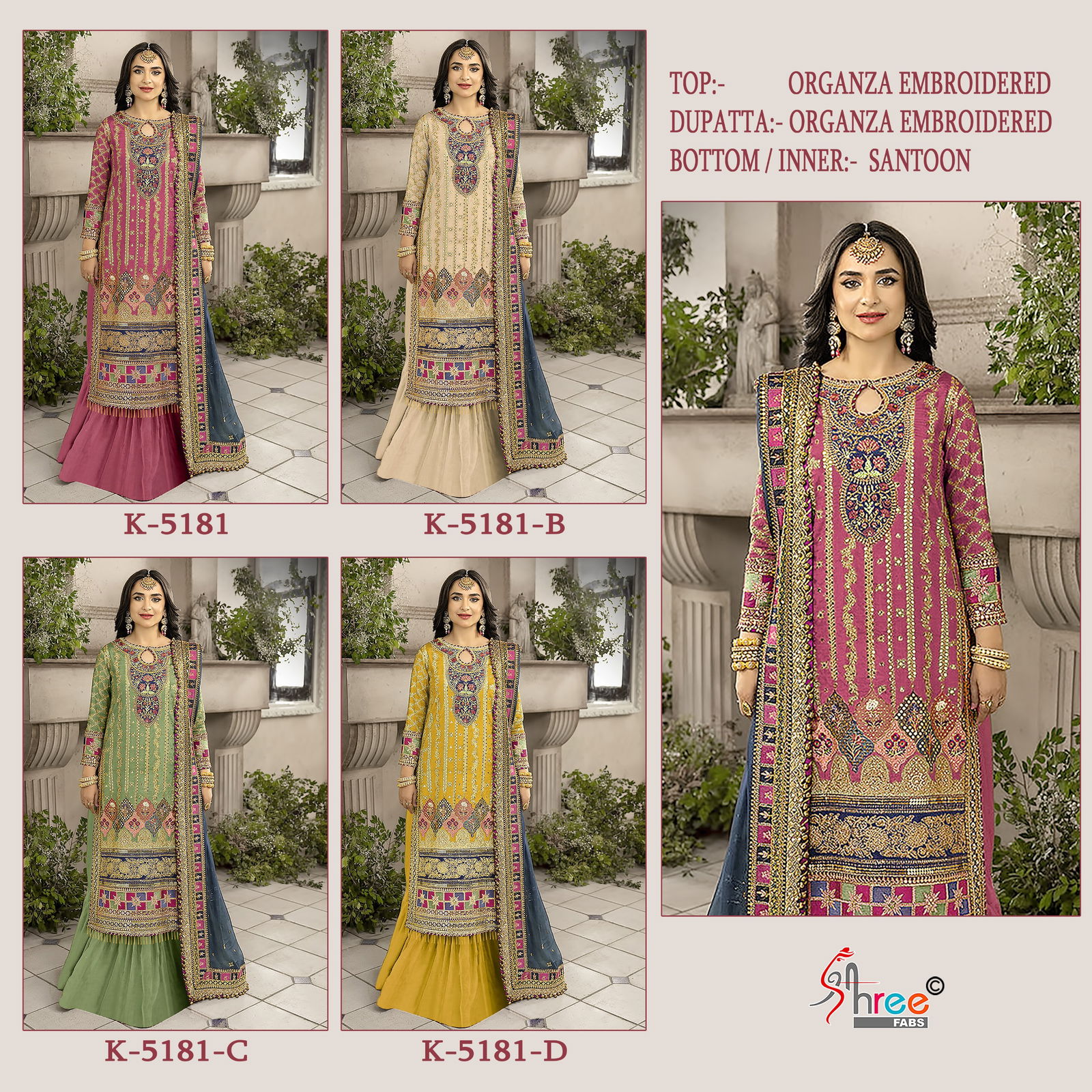 Shree K 5181 Organza Embroidered Pakistani Suits Wholesale Market In Surat
